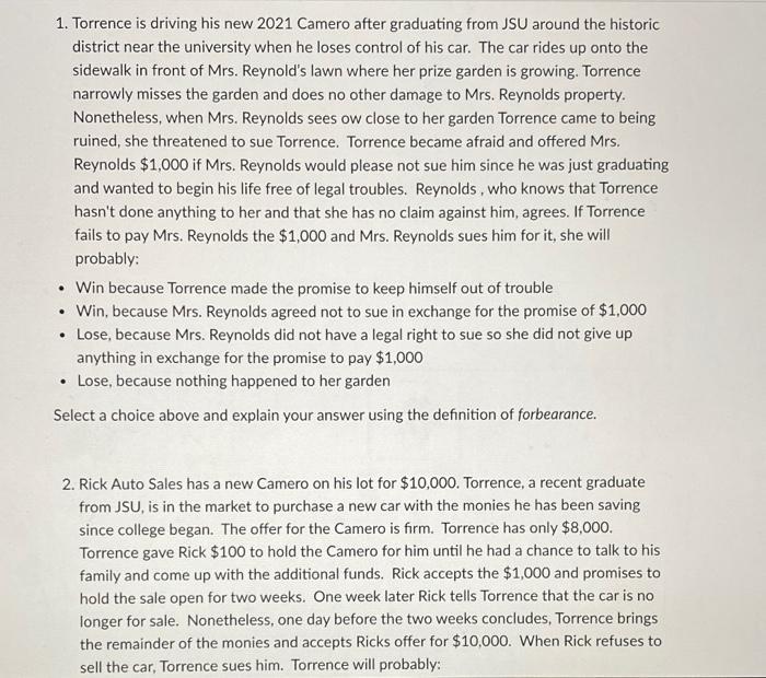 1. Torrence is driving his new 2021 Camero after graduating from JSU around the historic district near the university when he