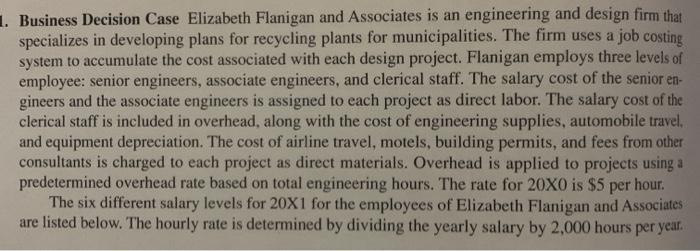 1. Business Decision Case Elizabeth Flanigan and Associates is an engineering and design firm that specializes in developing