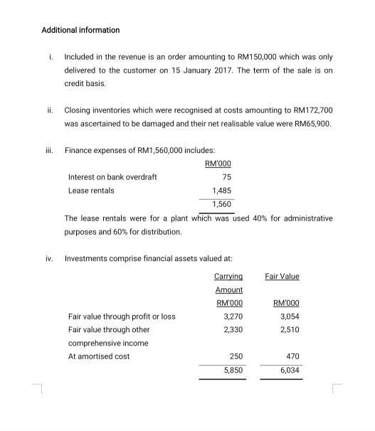 Additional information Included in the revenue is an order amounting to RM150,000 which was only delivered to the customer on