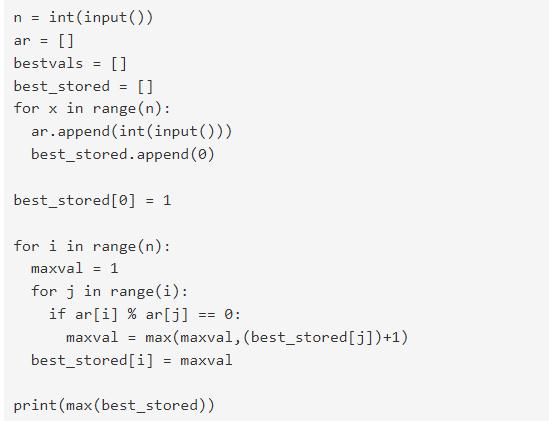 int (input ()) ar = [] bestvals = [] best_stored = []