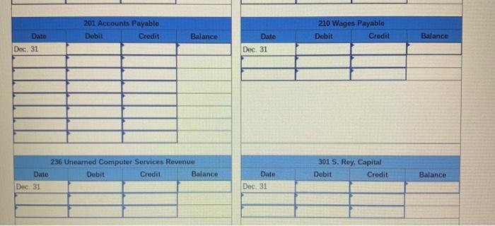 201 Accounts Payable Debit Credit 210 Wages Payable Debit Credit Date Balance Date Balance Dec. 31 Dec. 31 236 Unearned Compu