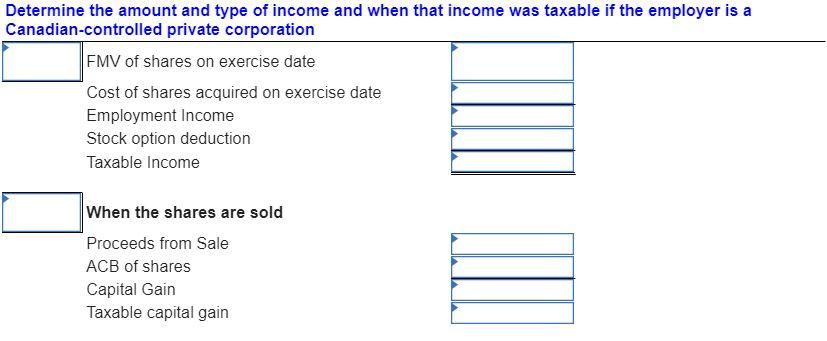 Determine the amount and type of income and when that income was taxable if the employer is a Canadian-controlled private cor