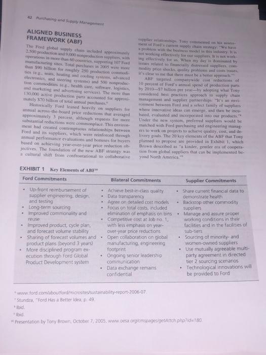 42 Purchasing and Supply Management ALIGNED BUSINESS FRAMEWORK (ABF) The Ford global supply chain included approximately 2.50