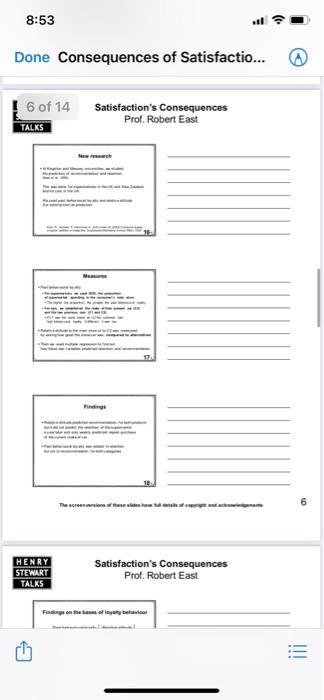 8:53 .Done Consequences of Satisfactio... 6 of 14 TALKS Satisfactions Consequences Prof. Robert East Finding 6HENRY STEWAR