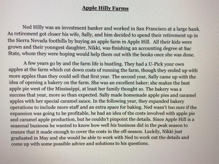 Apple Hilly Farms Ned Hilly was an investment banker and worked in San Francisco at a large bank. As retirement got closer hi