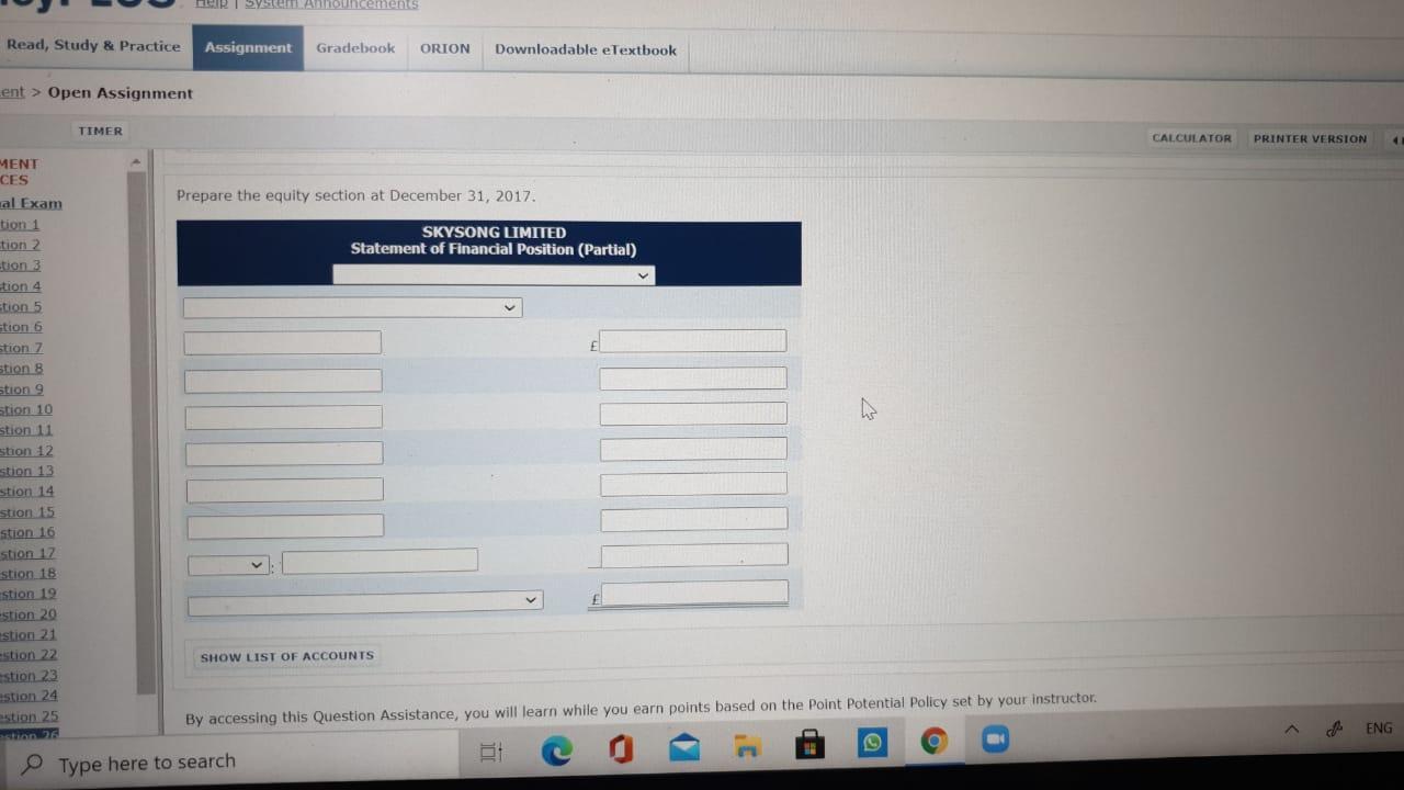 R I System Announcements Read, Study & Practice Assignment Gradebook ORION Downloadable eTextbook ent > Open Assignment TIMER