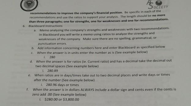 ОСIETY recommendations to improve the companys financial position. Be specific in each of the recommendations and use the ra