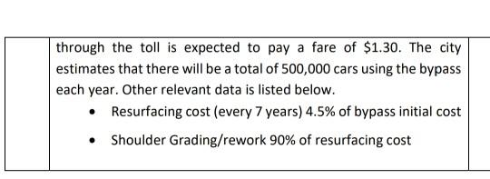 through the toll is expected to pay a fare of $1.30. The city estimates that there will be a total of 500,000 cars using the