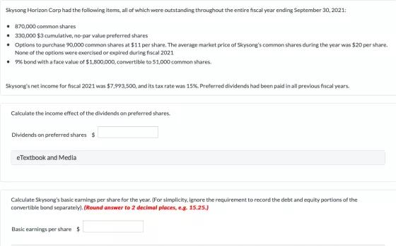 Skysong Horizon Corp had the following items, all of which were outstanding throughout the entire fiscal year ending Septembe