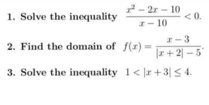 2x 10 < 0. - 1. Solve the inequality x 10 x-3