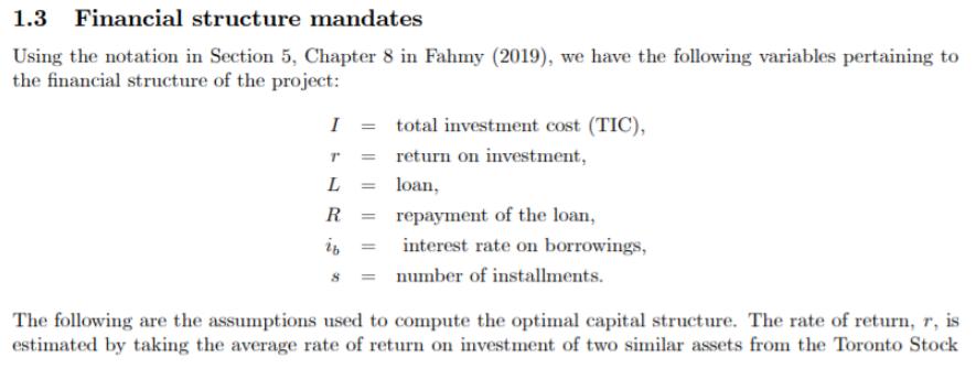 1.3 Financial structure mandates Using the notation in Section 5, Chapter 8 in Fahmy (2019), we have the