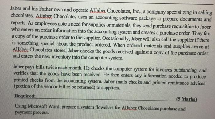 Jaber and his Father own and operate Allaber Chocolates, Inc., a company specializing in selling chocolates. AlJaber Chocolat