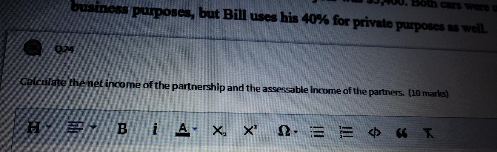 business purposes, but Bill uses his 40% for private purposes as well. oth cars were 024 Calculate the net income of the part
