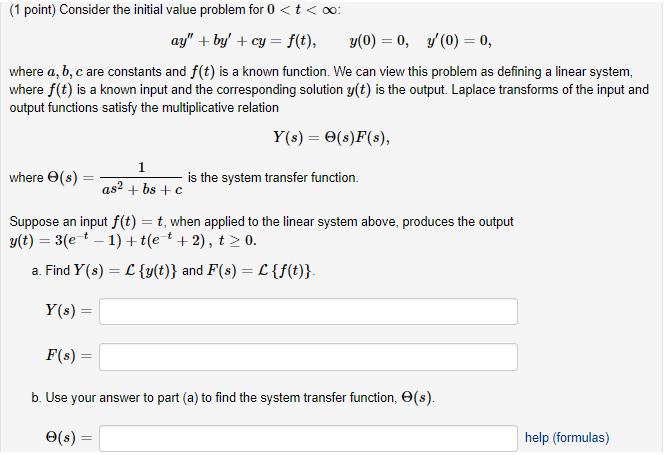 (1 point) Consider the initial value problem for 0