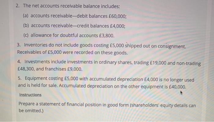 2. The net accounts receivable balance includes: (a) accounts receivable-debit balances £60,000; (b) accounts receivable--cre
