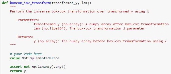def boxcox_inv_transform(transformed y, lam): Perform the invserse box-cox transformation over transformed y using a Paramete