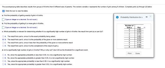 The accompanying table describes results from groups of 8 berths from different sets of parents. The random