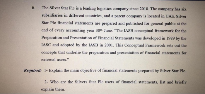 ii. The Silver Star Ple is a leading logistics company since 2010. The company has six subsidiaries in different countries, a