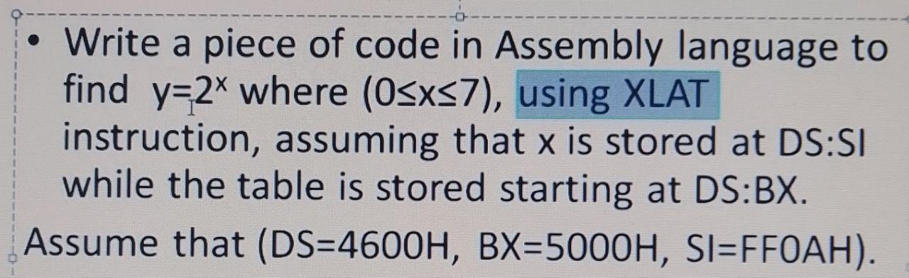 Write a piece of code in Assembly language to find y=2* where