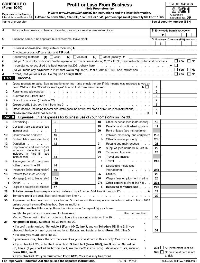 SCHEDULEC Profit or Loss From Business OMB No. 1545-0074 (Form 1040) (Sole Proprietorship) 2021 Department of the Treasury Go
