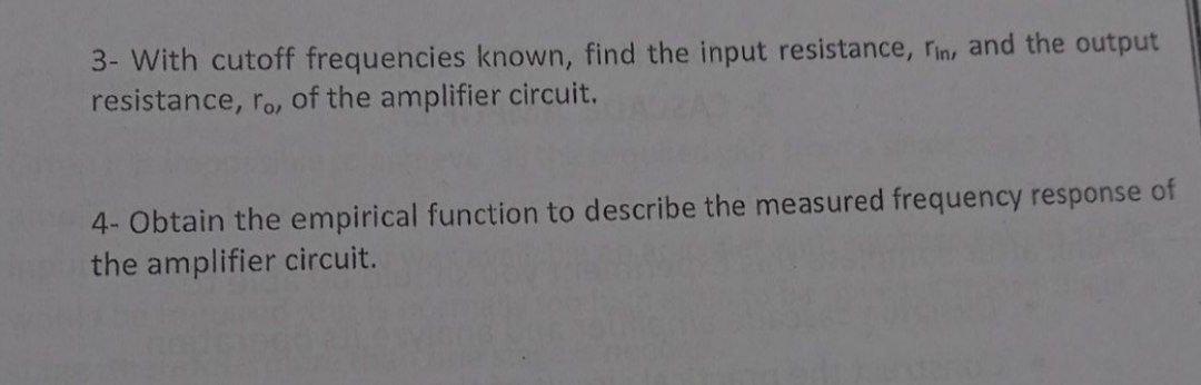 3- With cutoff frequencies known, find the input resistance, rin, and the output resistance, ro, of the