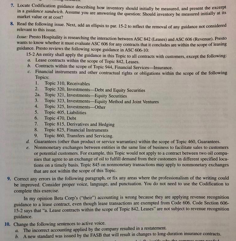 7. Locate Codification guidance describing how inventory should initially be measured, and present the excerpt in a guidance