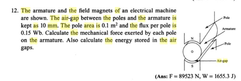 12. The armature and the field magnets of an electrical machine are shown. The air-gap between the poles and