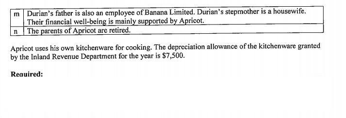 m Durians father is also an employee of Banana Limited. Durians stepmother is a housewife. Their financial well-being is ma