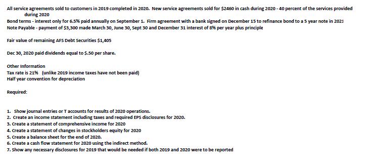 All service agreements sold to customers in 2019 completed in 2020. New service agreements sold for $2460 in cash during 2020