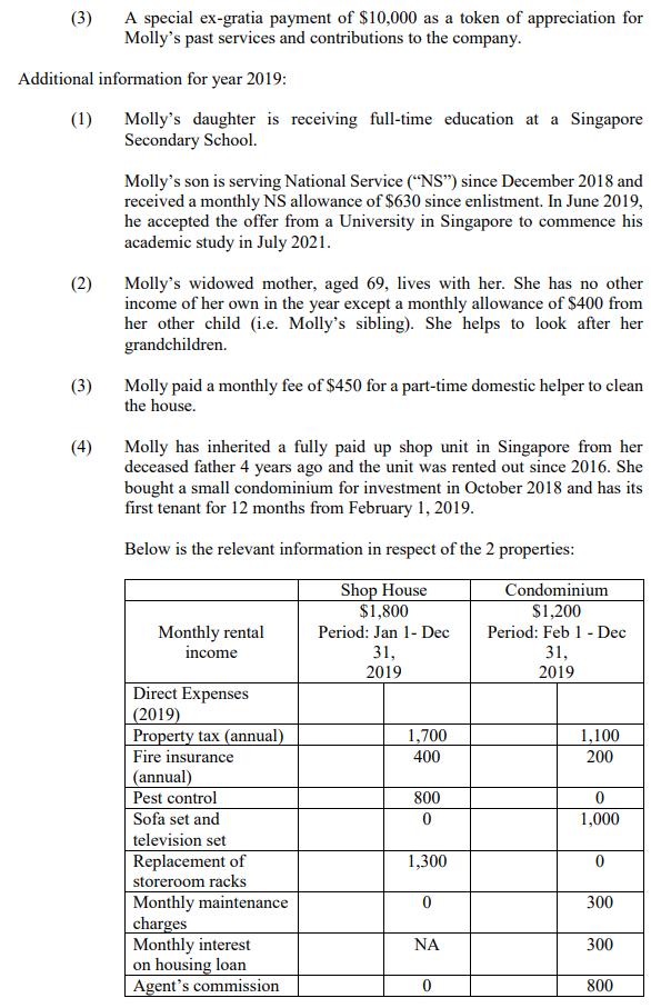 (3) A special ex-gratia payment of $10,000 as a token of appreciation for Mollys past services and contributions to the comp