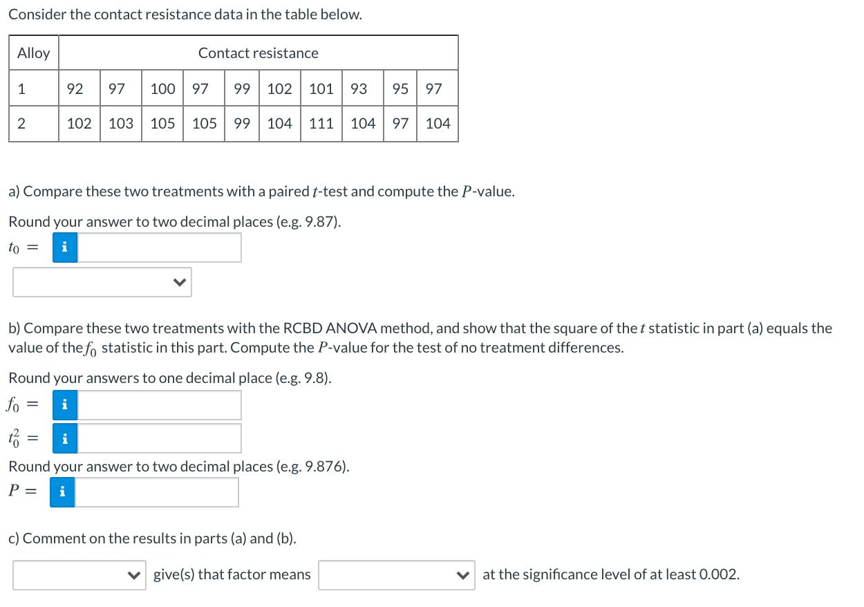 Consider the contact resistance data in the table below. Alloy Contact resistance 192 97 100 97 99 102 101 93 95 97 2102 10