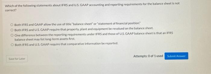 Which of the following statements about IFRS and U.S. GAAP accounting and reporting requirements for the balance sheet is not