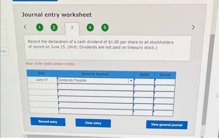 Journal entry worksheet 12 35 Record the declaration of a cash dividend of $1.00 per share to all stockholders of record on