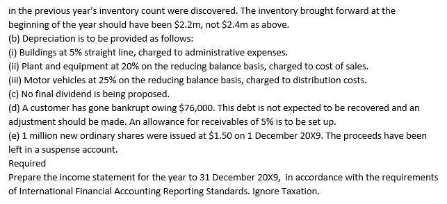 in the previous years inventory count were discovered. The inventory brought forward at the beginning of the year should hav