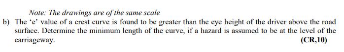 Note: The drawings are of the same scale b) The e value of a crest curve is found to be greater than the eye height of the
