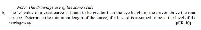 Note: The drawings are of the same scale b) The e value of a crest curve is found to be greater than the eye height of the