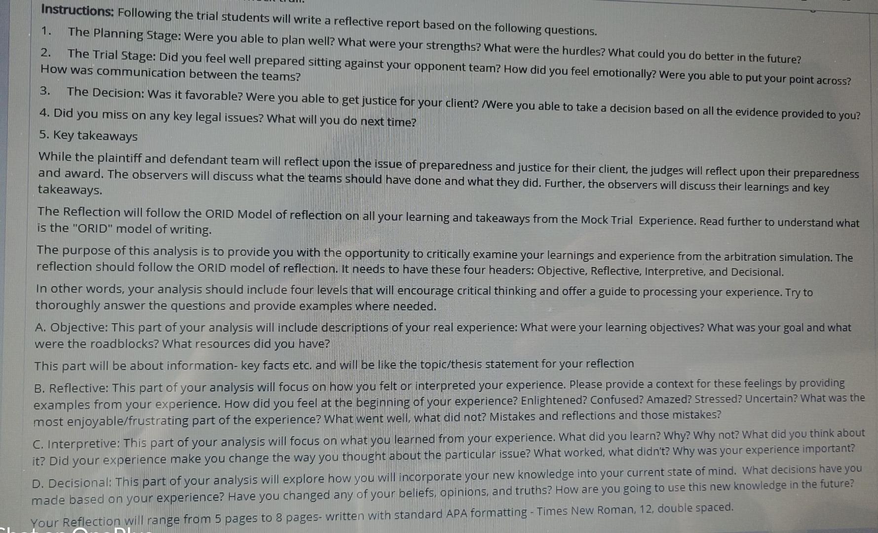 Instructions: Following the trial students will write a reflective report based on the following questions.1.The Planning S
