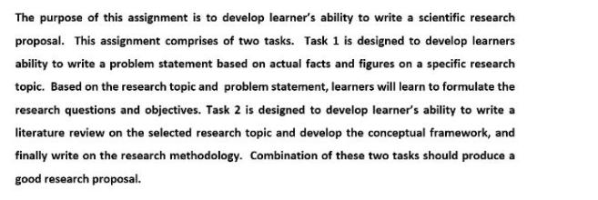 The purpose of this assignment is to develop learner's ability to write