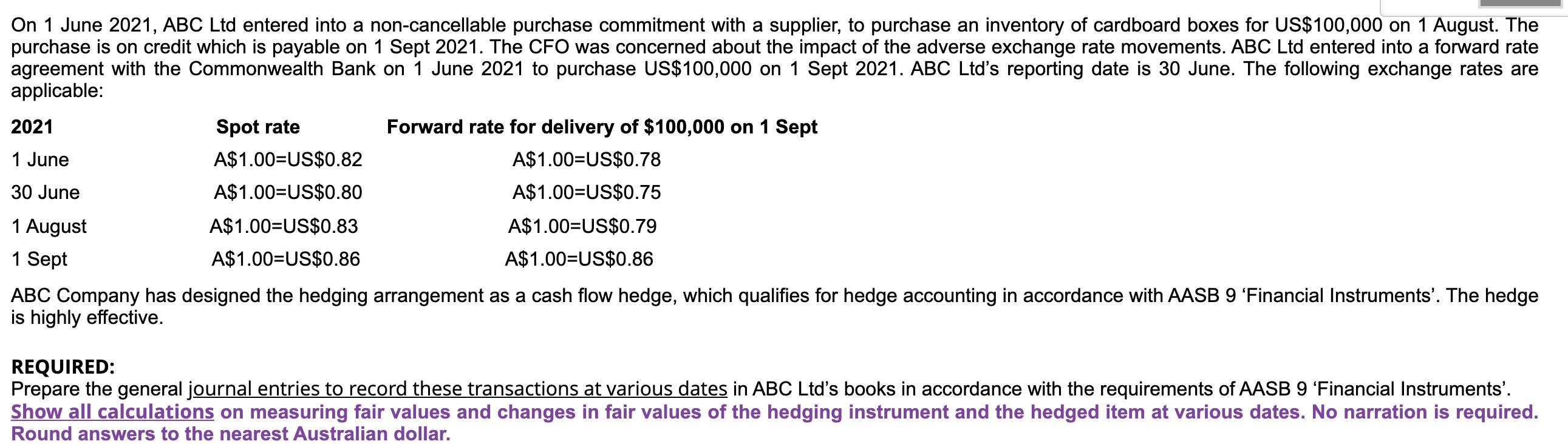 On 1 June 2021, ABC Ltd entered into a non-cancellable purchase commitment with a supplier, to purchase an inventory of cardb
