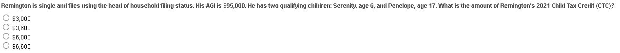 Remington is single and files using the head of household filing status. His AGI is $95,000. He has two qualifying children: