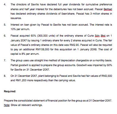 4.The directors of Saville have declared full year dividends for cumulative preferenceshares and half year interest for the