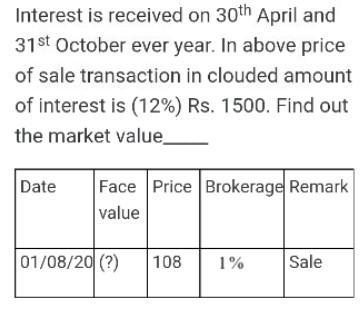 Interest is received on 30th April and31st October ever year. In above priceof sale transaction in clouded amountof intere