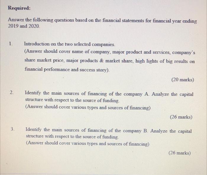 Required: Answer the following questions based on the financial statements for financial year ending 2019 and 2020 1. Introdu