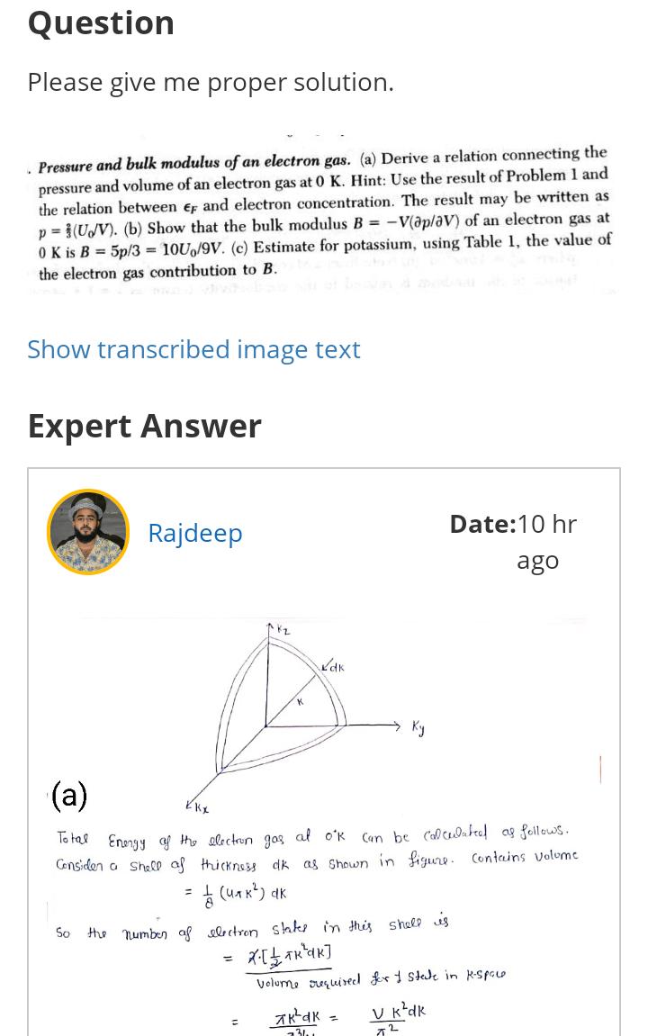 Question Please give me proper solution. . Pressure and bulk modulus of