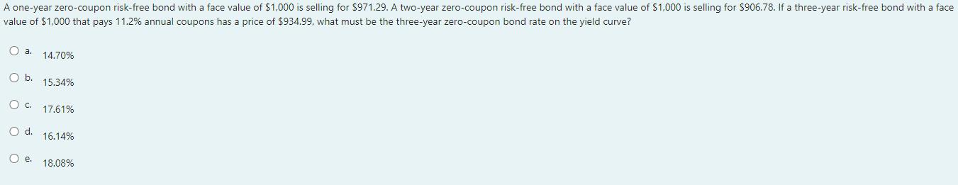 A one-year zero-coupon risk-free bond with a face value of $1,000 is selling for $971.29. A two-year zero-coupon risk-free bo