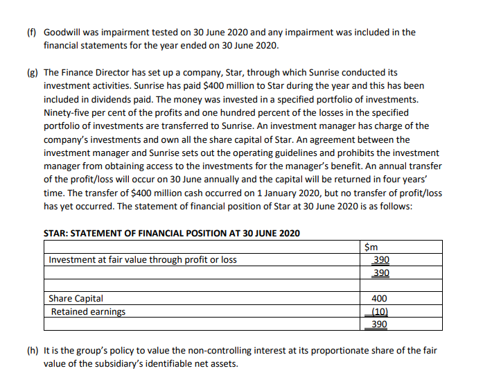 (f) Goodwill was impairment tested on 30 June 2020 and any impairment was included in thefinancial statements for the year e