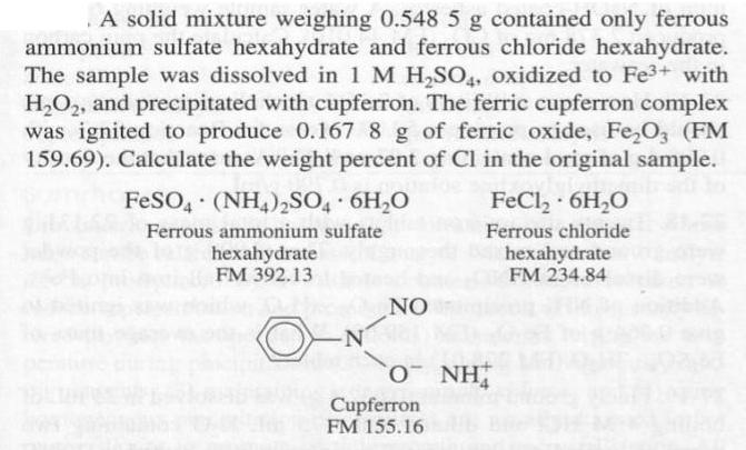 A solid mixture weighing 0.548 5 g contained only ferrous ammonium sulfate
