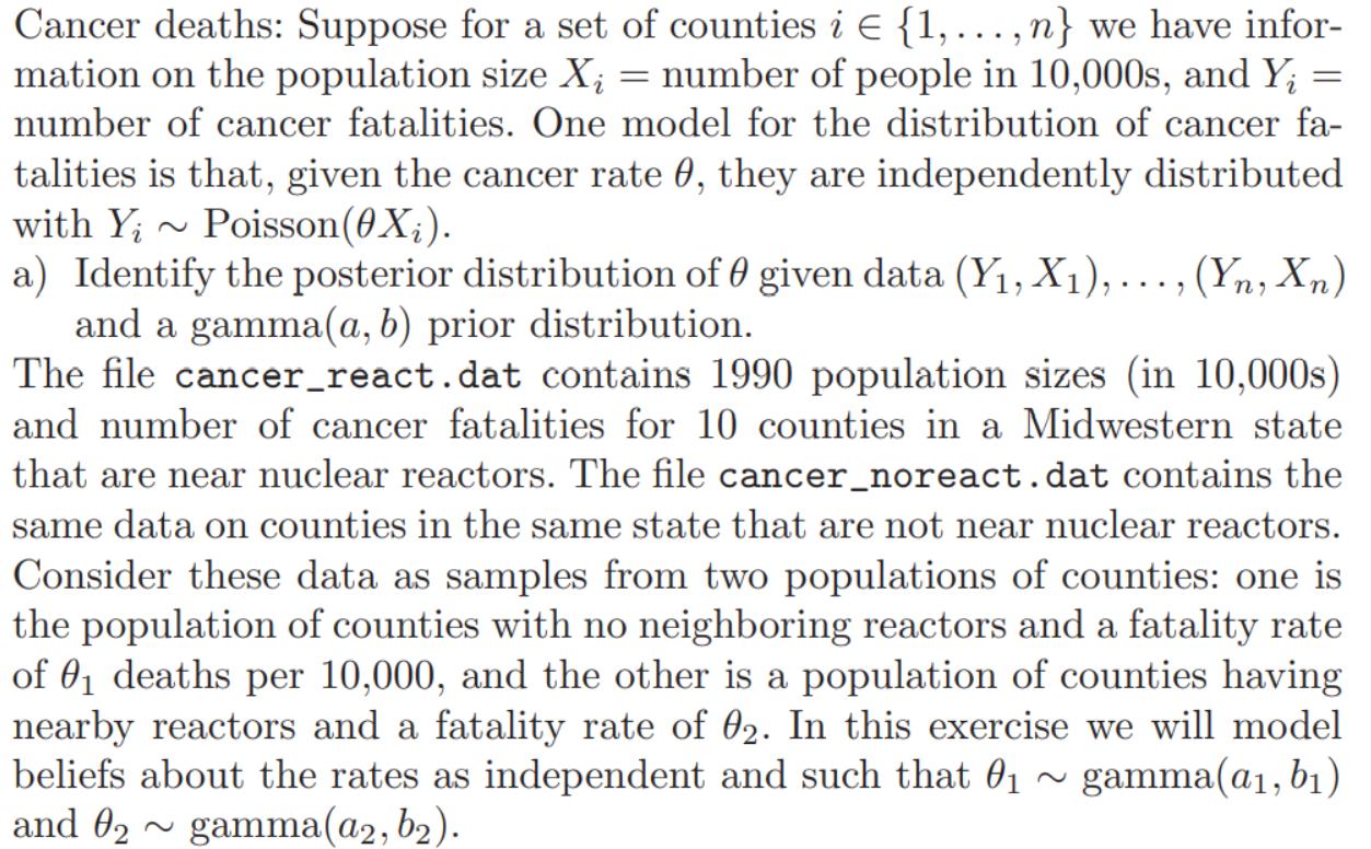Cancer deaths: Suppose for a set of counties i = {1,...,n} we have infor- mation on the population size X