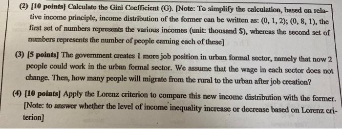 (2) [10 points} Calculate the Gini Coefficient (G). [Note: To simplify the calculation, based on rela- tive income principle,