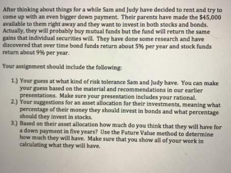 After thinking about things for a while Sam and Judy have decided